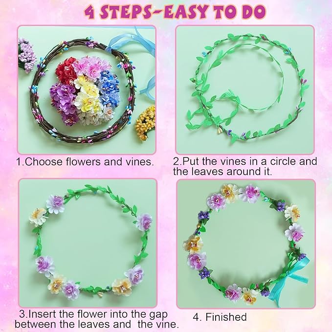 WUBOMJIO Make Your Own Flower Crown Crafting Kit(Mini Plum Blossom Theme)| 130+Piece Set for Endless Creativity | Gift for Creative Girls/Teen/Women