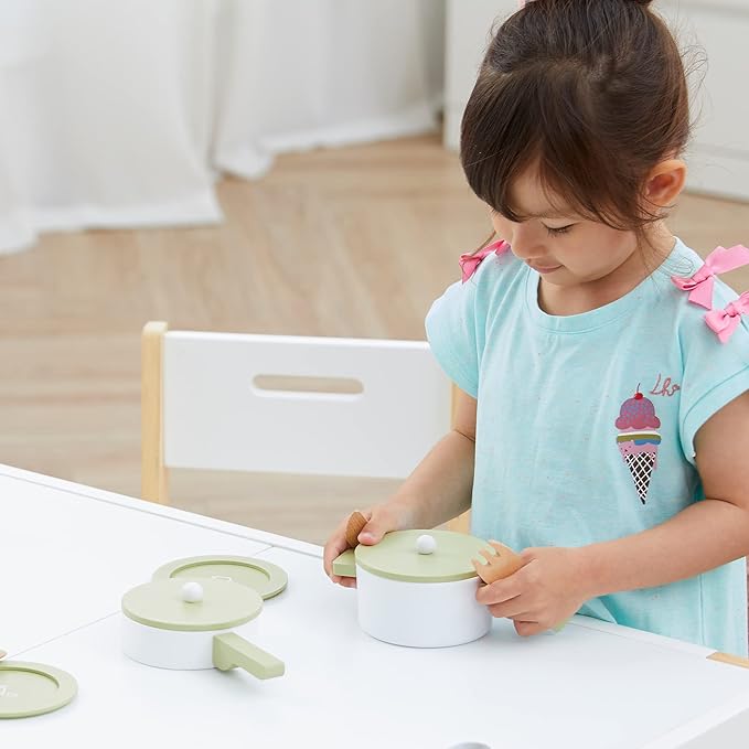 Teamson Kids - Little Chef Frankfurt Wooden Cookware Play Kitchen Accessories for Toddler Boys and Girls, Cookware Set Includes Utensils, Pots, Pans, Plates