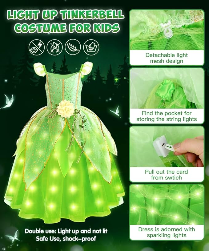 TOLOYE Princess Dress Up for Girls, Princess Costume for Girls Light Up with Accessories for Halloween Carnival Cospaly