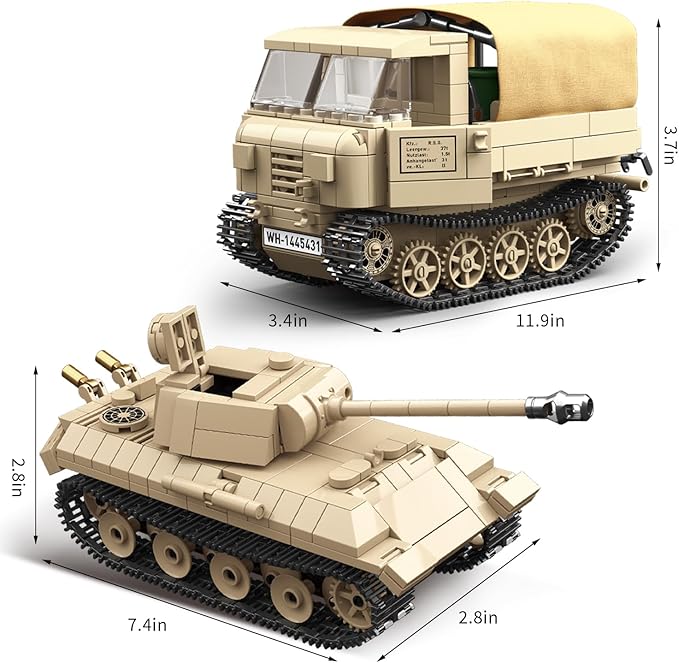 WW2 Panther Medium Tank & RSO Tractor Vehicle Building Blocks, Compatible with Lego Military Set, Great Army Gift for Kids and Teens Over 8 Years Old (1078 Pieces)