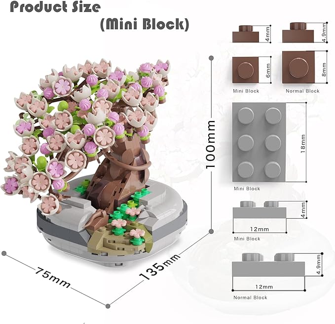 Mini Bricks Cherry Blossom Tree Building Set - Sakura Bonsai DIY Toy, Birthday Gift for Kids 6+ Years Old