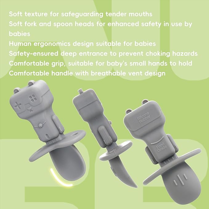 Silicone Baby Spoons, 3PCS Baby Spoons Self Feeding 6+ Months Robot Baby Utensils Baby Led Weaning Spoons with Anti Choke Barrier First Stage Training Toddler Spoons, BPA Free (Blue)