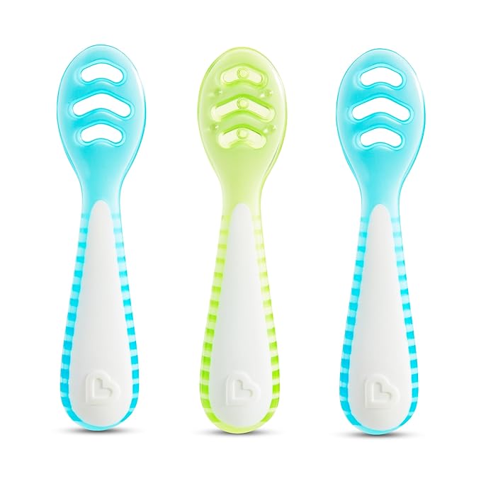 Munchkin® Gentle Dip™ Baby Spoons for Self Feeding and Baby Led Weaning, 3 Pack, Blue/Green