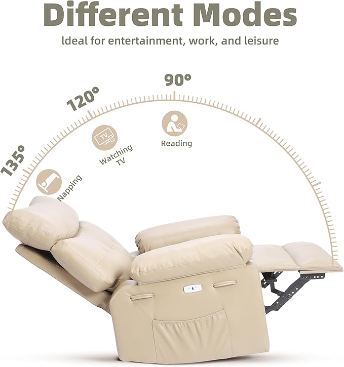 Electric Recliner Chair - 360° Rocker Swivel Recliner with Heat and Massage, PU Leather Large Recliner for Adults, Comfortable Lazy Chair with 1.5X Sponge Filling