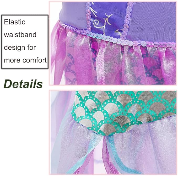 Little Girls Princess Mermaid Costume for Girls Dress Up with Accessory for Christmas Birthday Party Supplies Blue-Pink