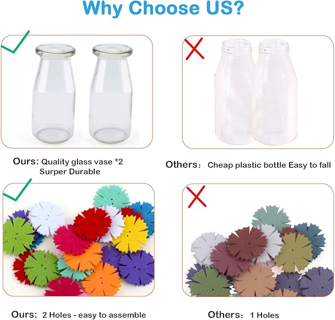 Crafts for Girls Ages 4-12 Gift Make Your Own Flower Bouquet with Buttons Felt Flowers, Valentines Day Gifts Vase Art and Craft for Kids- DIY Activity for Boys & Girls Age 6 7 8 9 10 11 12 Year Old