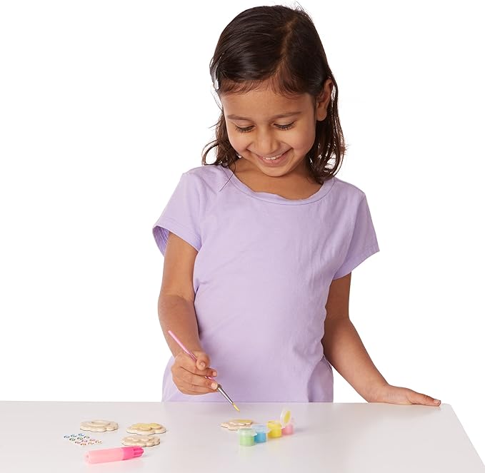 Melissa & Doug Created by Me! Flower Wooden Magnets Craft Kit (4 Designs, 4 Paints, Stickers, Glitter Glue)