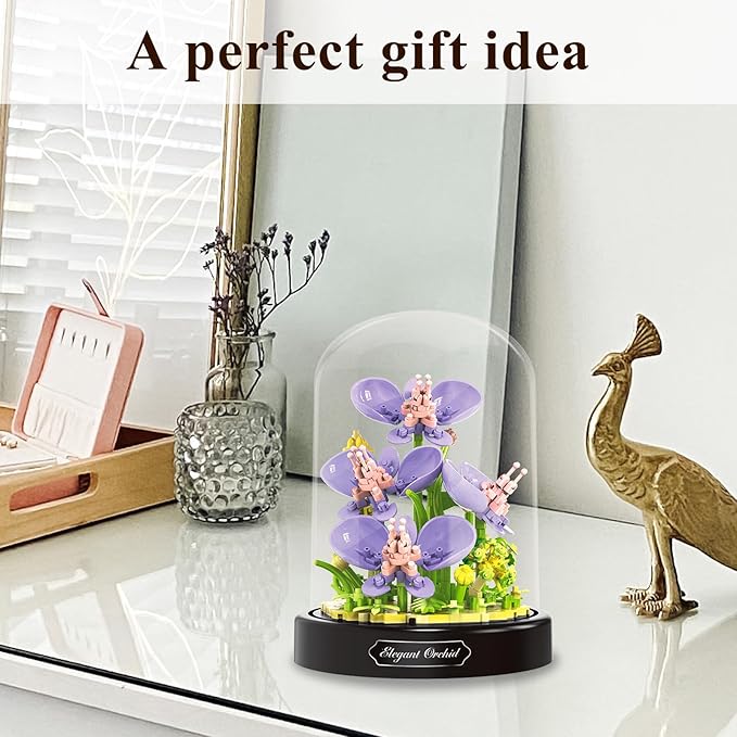Orchid Flower Building Set for Adult,Mini Artificial Plant Bonsai Tree Friend Set,Botanical Collection Gift for Kids,Flower Kit Building Block,Valentines New Year Birthday Gift for Women Girl