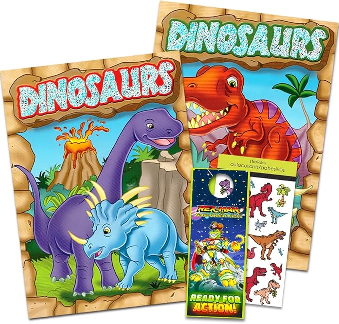 Dinosaur Coloring Book Super Set Kids Toddler - 2 Books and Over 50 Dinosaur Stickers