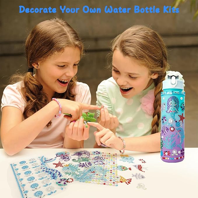 Valentines Day Gifts for Girls Decorate Your Own Water Bottle Kits for Girls 4-12 Girls Water Bottle Gem Stickers DIY Arts and Crafts Kits Supplies for Girl Birthday Easter Gifts for Girls Green
