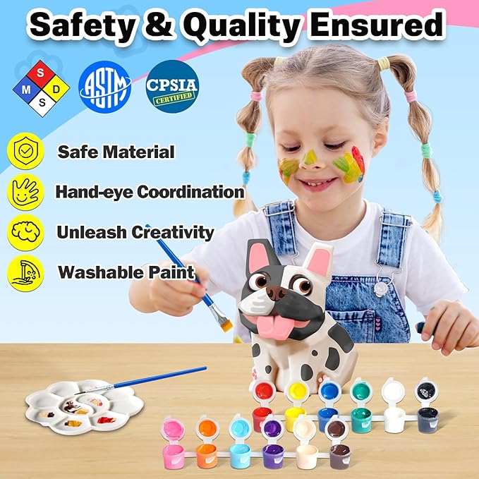 FUNZBO Paint Your Own Dog French Bulldog Lamp Kit - Arts and Crafts Supplies Puppy Painting Kits for Kids Teens Adults, DIY Night Light Toys for Toddlers Girls Boys Birthday Easter Holiday Gifts