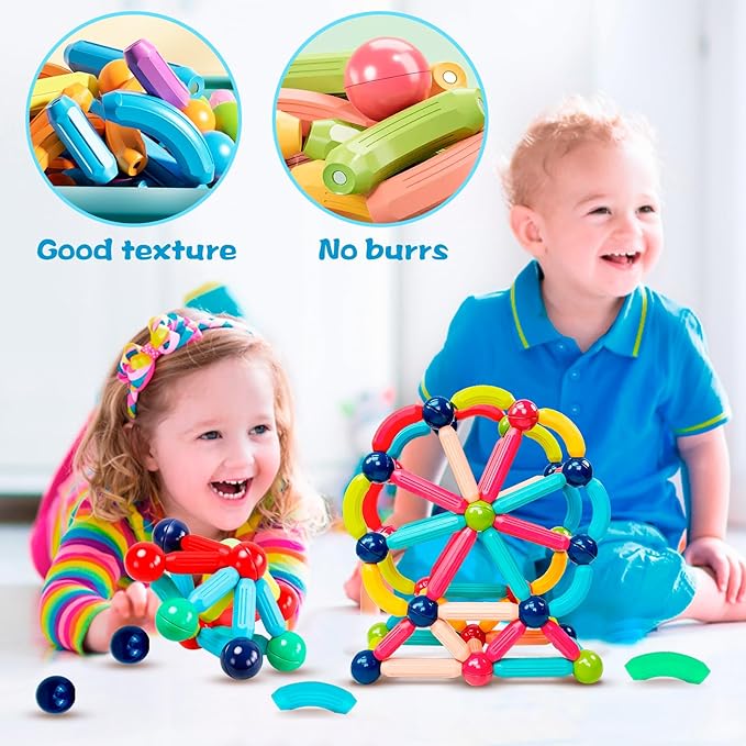 Magnetic Building Blocks STEM Educational Toy for Kids Montessori Learning Sticks and Balls Preschool Sensory Toys for Toddlers Gift for 3 Year Old Boys & Girls