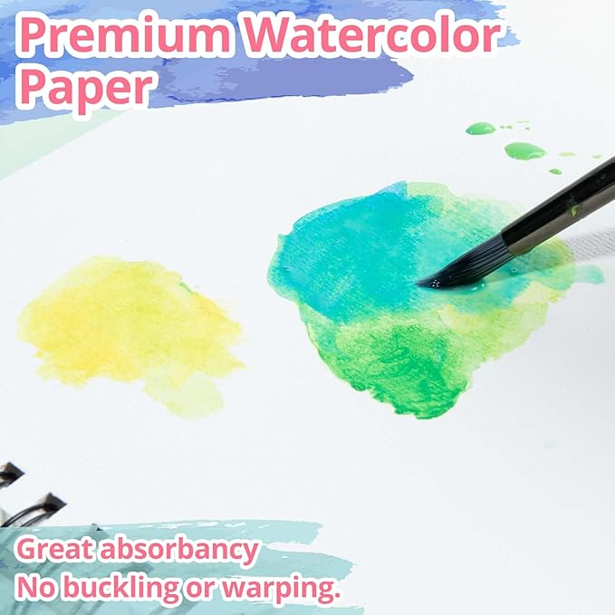 HTVRONT Watercolor Paper - 100 Sheets 5.5"x8.5" Watercolor Pad, 140 lb/300 GSM Watercolor Paper Pad, Spiral Bound for Full Spread & Sturdy Use, Ideal for Wet & Dry Media