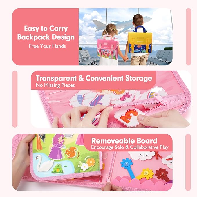 hahaland Montessori Toys for Ages 2-4, Busy Board 1-4 Year Old Girl Birthday Gift 17 in 1 Preschool Learning Activities with 12 Life Skill, Number,Shape,Dressup,Animal,Figures,Baby Girl