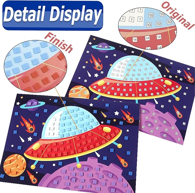 LZHZH Mosaic Sticker Art Kits for Kids Foam Craft Stickers Mosaics Pictures DIY Sticker-by-Number Handmade Art Kits for Kids