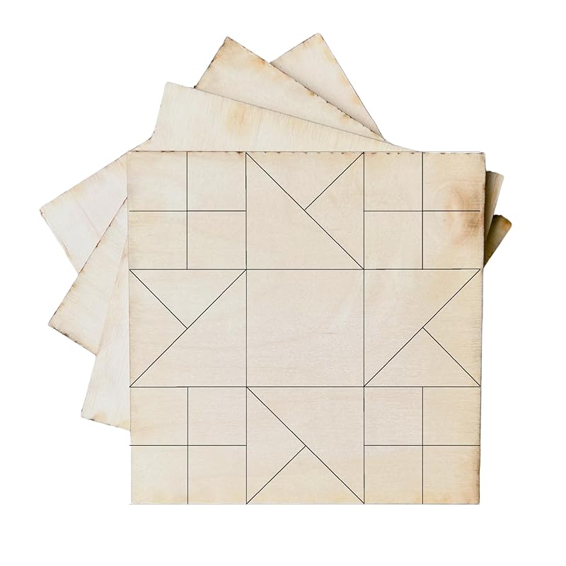 Set of 4 Mini Quilt Block Pattern, Wood Barn Star DIY Kits for Adults, Tiny Wall Hanging Do It Yourself Painting Craft Kit (Double Friendship Star)