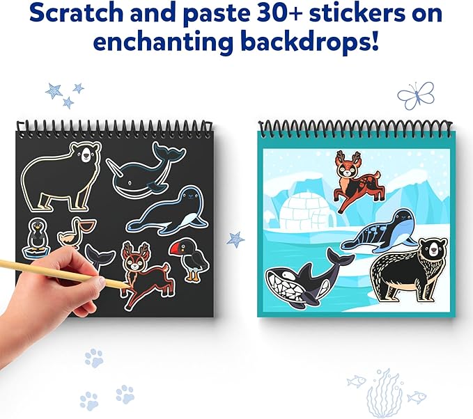 Skillmatics Magical Scratch Art Book for Kids - Animals, Craft Kits & Supplies, DIY Activity & Stickers, Gifts for Toddlers, Girls & Boys Ages 3, 4, 5, 6, 7, 8, Travel Toys