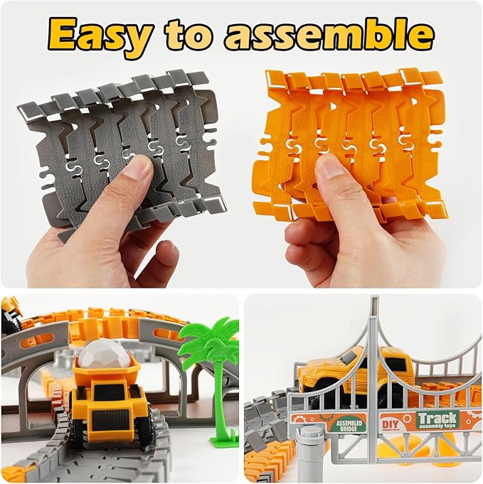 Race Tracks Toys for Kids Ages 3-5 - Best Birthday Gifts for 3 4 5 6 7 Year Old Boys, 220+ PCS Playset with 4 Construction Cars, Toddler Toy for Creative Play