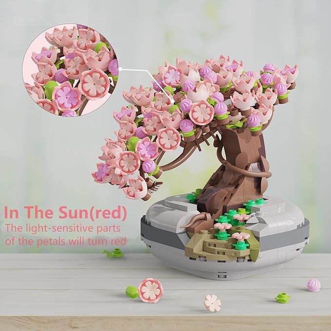 Mini Bricks Cherry Blossom Tree Building Set - Sakura Bonsai DIY Toy, Birthday Gift for Kids 6+ Years Old