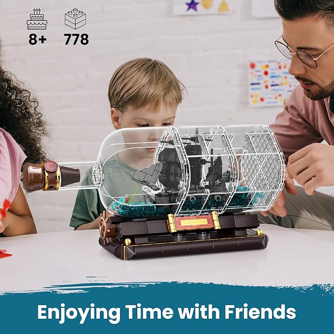 Mould King Ship in a Bottle Toy Building Sets, Black Pirate Ship in a Bottle Kit, Collectible Display Boat Model Set, STEM Project for Adults and Boys Kids Aged 8+ (778 Pieces) 10070