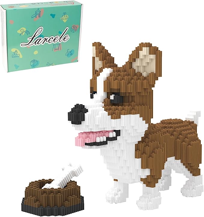 Larcele Dog Micro Building Blocks Animal Mini Building Toy Bricks,4819 Pieces KLJM-02 (Corgi Dog and Food)