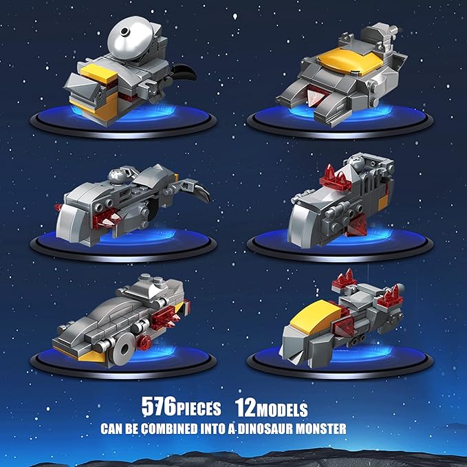 STEM Star Monster Wars Toys, 12 in 1 Build for Kids Who Love Jurassic Dinosaur Building Blocks Kit or Spaceship,Christmas and Birthday Gifts for 6-12 Year Old Kids(576Pieces)…