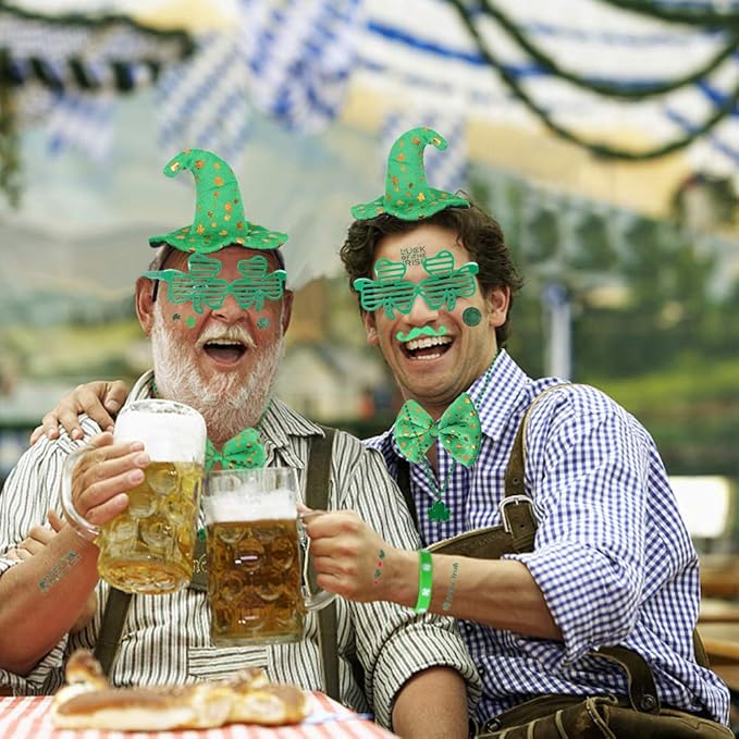 St. Patrick's Day Accessories Set - 41 Pieces Party Supplies with Glasses, Necklaces, Mustaches, Bracelets, Tattoos, Hat Headband - St. Paddy's Day Decorations