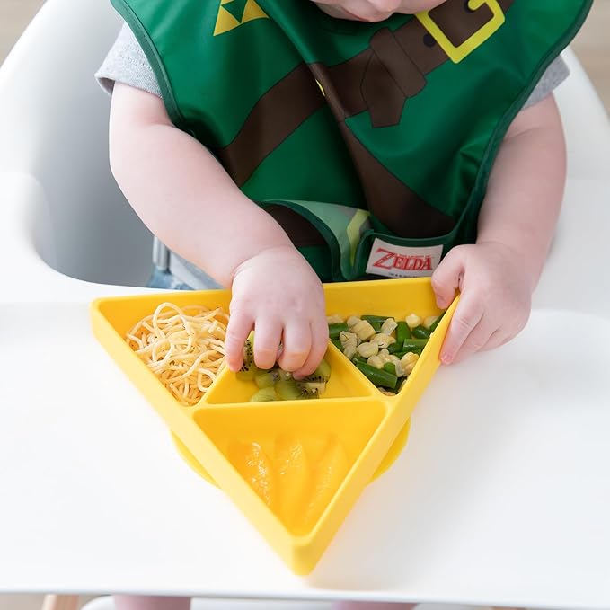 Bumkins Toddler and Baby Suction Plate, Silicone Grip Dish, Babies and Kids, Baby Led Weaning, Children Feeding Supplies, Non Skid Sticky Bottom, Platinum Silicone, Ages 6 Months Up, Nintendo Zelda