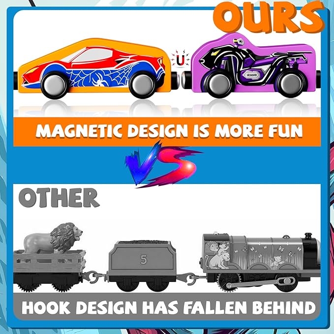 Toddler Boy Toys: 11 Magnetic Train Car Set, Spider Toys for Boys 2 3 4 Wooden Toys for Toddlers Montessori Toys Superhero Toys Toddler Cars Easter&Birthday Gifts for Kids Boys Cars Toys for Kids