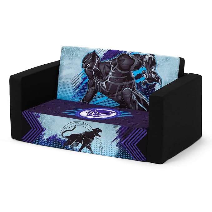 Delta Children Marvel Black Panther Cozee Flip-Out Sofa with Memory Foam - 2-in-1 Convertible Sofa to Lounger, Black