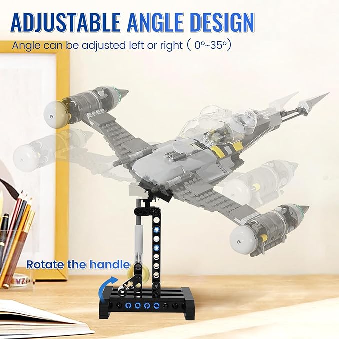 Display Stand for Lego X-Wing Fighter 75301 Building Kit, Stand for Lego TIE Bomber 75347, Stand for Lego Mando N-1 Fighter 75325, Adjustable Angle Bracket Toy for Kids Aged 6+, 2 Pack