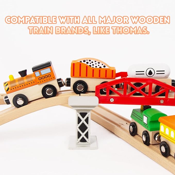 Wooden Train Sets for Toddlers, 12Pcs Train Toy Magnetic Sets Fits Brio, Thomas, Melissa and Doug, Kids for Boys Girls 3 4 5 Years Old