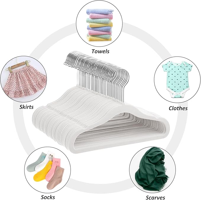 Kids Velvet Hangers 15 Pack, 11 Inch Size Non-Slip Baby Hangers, Space-Saving Nursery Hangers, Perfect Infant/Toddler Clothes Hangers for Daily Use(White)