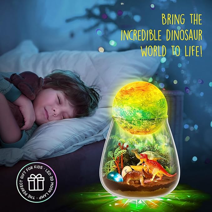 Dinosaur Terrarium Kit for Kids - Dino Kid Crafts with DIY Moon Lamp Kit - Birthday Gift for Boys Ages 4 5 6 7 8-12 Year Old - Arts and Crafts for Boys and Kids - Gifts for Boys