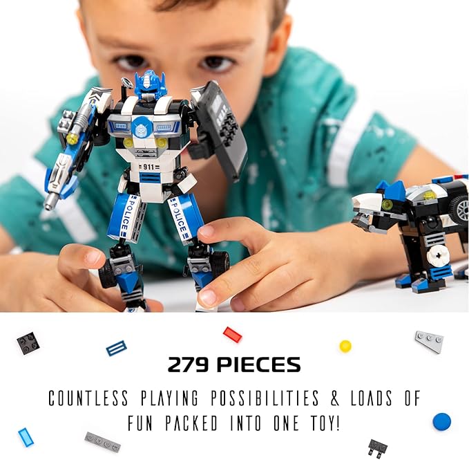 JITTERYGIT Robot Police Mech Glow in The Dark Toy Cop Gift, SWAT Action Figure Buildable STEM Building Superheroes Soldier - Cool Present for Boys, Girls, Kids, Children Ages 6 7 8 9 10 Year Olds