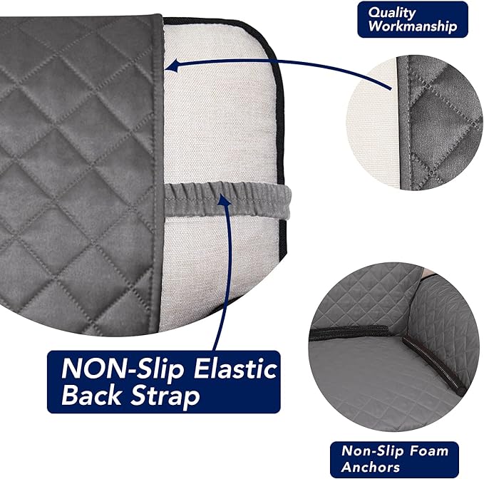 PureFit Reversible Quilted Sofa Cover, Water Resistant Slipcover Furniture Protector, Washable Couch Cover with Non Slip and Elastic Straps for Kids, Dogs, Pets (XX Large, Gray/Gray)