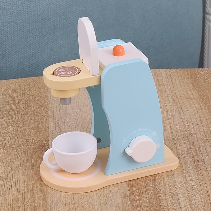 Wooden Coffee Maker Set Play Kitchen Accessories, Encourages Imaginative Playset Pretend Play Game for 3 4 5 6 7 Years Old Boys Girls, Early Education Coffee Machine for Kids Birthday Gift, 7 Pieces