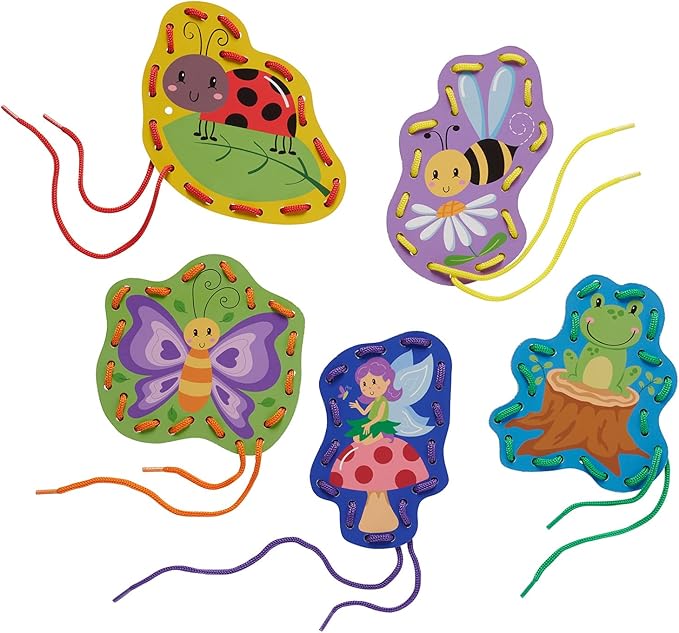 Serabeena Fairy Kids Lacing Cards - Colorful Lacing Cards for Kids Ages 3-5 Plus - Lace Up Sewing Cards - Develops Hand-Eye Coordination & Fine Motor Skills - 5 Sewing Animals for Kids with Laces