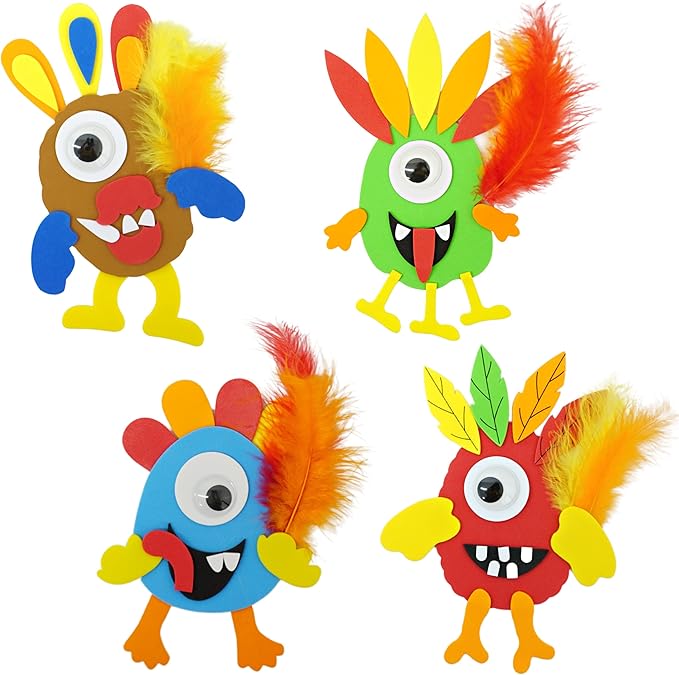 4E's Novelty Monster Turkey Crafts for Kids (12 Pack) Halloween Bulk Foam Magnet Craft Kit, Thanksgiving Crafts for Kids 4-8, 3-12, Thanksgiving Activities for Kids