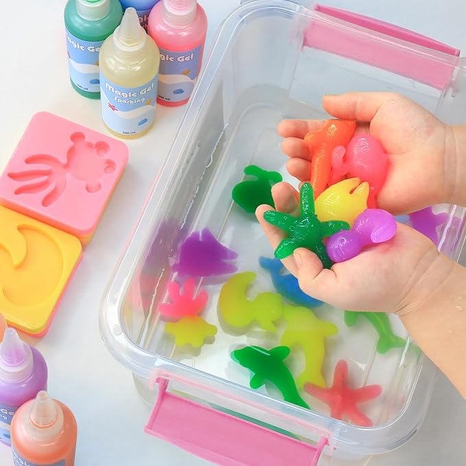 Hrsqu Magic Water Elf Toy Kit - Aqua Elf Water Gel Kit - 100ml Large Capacity Water Fairy Kits with 18 Marine Animals Molds - Christmas Gifts for Kids Birthday Gifts Party Favors (12 Colors)