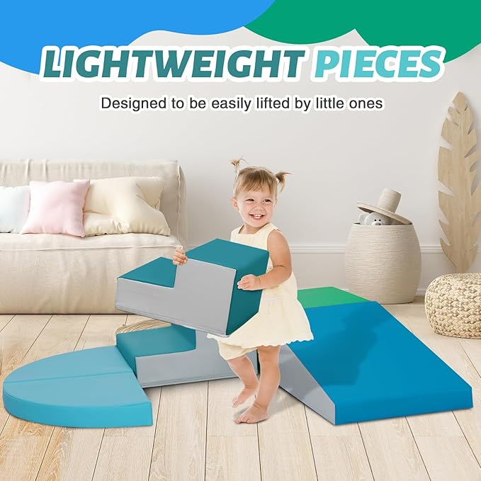 6-Piece Soft PU Leather Toddlers Climbing Toys, Indoor Climb and Crawl Activity Play Set, Foam Play Gym Climbing Structures for Toddlers 3, Baby Foam Climbing Blocks for Toddlers