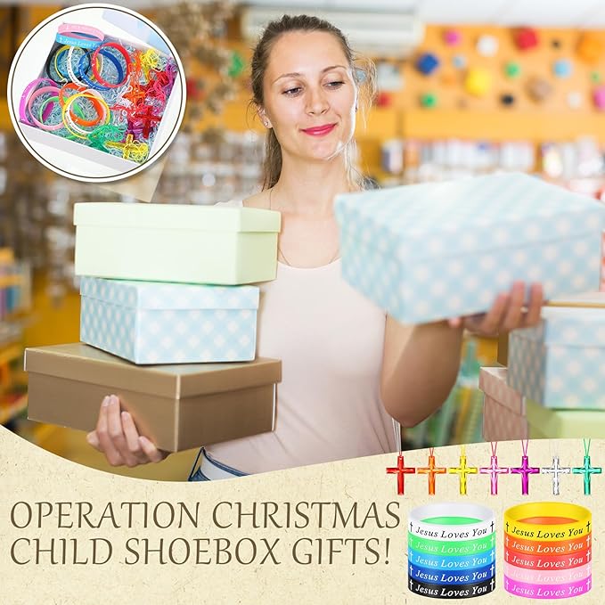 PerKoop 80 Pcs Christian Gifts Include Jesus Loves You Silicone Bracelets and Plastic Cross Necklace for Christian Party Favors
