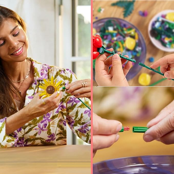 Compatible with Lego Flowers Bouquet, Flower Building Toy Set, Building Block Sets for Adults and 6+ Ages Kids, 530pcs Botanical Collection & Table Art, Gifts for Birthday and Christmas(White Vase)