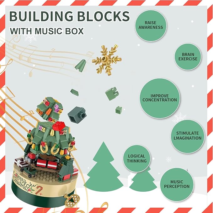 Christmas Tree Music Box Building Blocks - DIY Xmas Building Kit (360 Components)