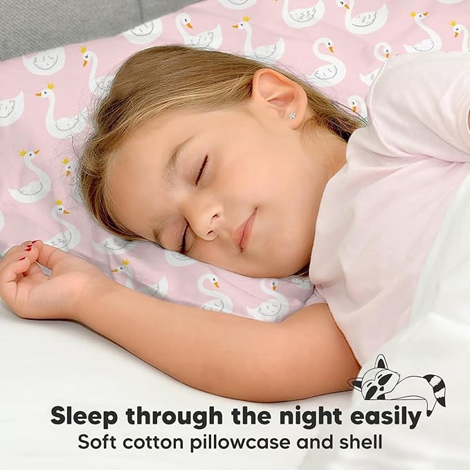 Toddler Pillow with Pillowcase - 13x18 My Little Dreamy Pillow, Organic Cotton Toddler Pillows for Sleeping, Kids Pillow, Travel Pillows, Mini Pillow, Nursery Pillow, Toddler Bed Pillow (Swan Lake)