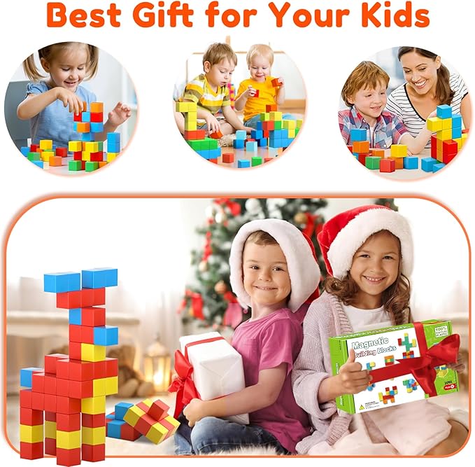 Magnetic Blocks,1.42 inch 32pcs Large Magnetic Building Block for Toddlers 3 4 5 6 7 8 Year Old Boys Girls Color Magnetic Cubes Learning Toys for Kids 1-3 Sensory Toys Age 4-8 Gift