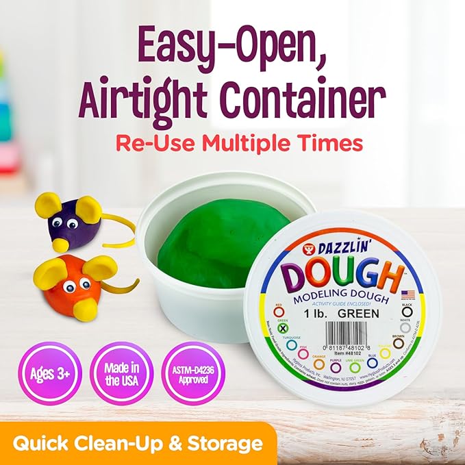 Hygloss Play Modeling Dough - Green Dough Unscented - Safe & Non-Toxic for Kids Arts & Crafts - Party Favors - Classroom Supplies - 1lb