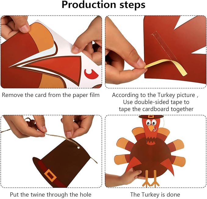 Thanksgiving Craft Kits, DIY Make A Turkey for Festive Fall Party Game School Activities and Door Hanging Ornament Decoration Supplies for Kids and Adults, 3 Pack