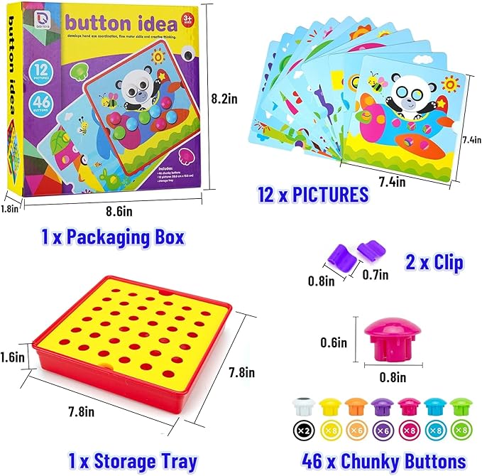 Button Art Toys for Toddlers, Crafts for Age 3-5, Early Educational Toys, Color Matching Puzzle, Fine Motor Skills Game, Preschool Learning Toys for Boys & Girls 3+