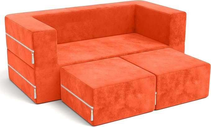 Jaxx Zipline Kids Modular Sofa & Ottomans/Fold Out Lounger, Mandarin